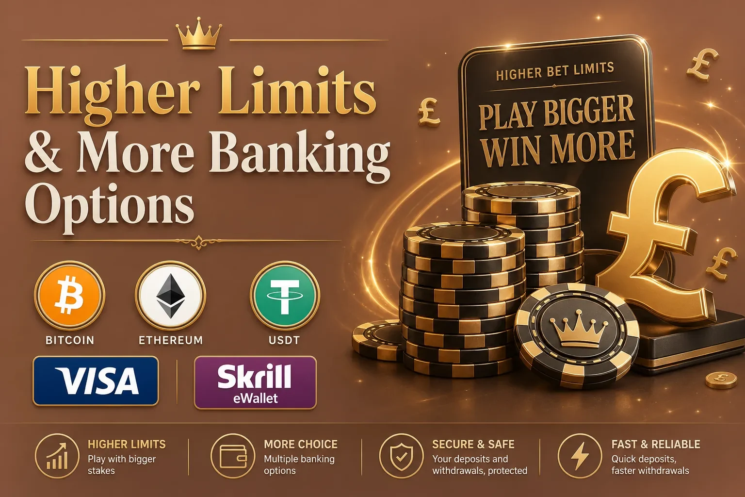Higher betting limits and banking options at offshore casinos: Bitcoin, Ethereum, USDT, Visa and Skrill